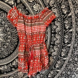 Red Tribal Print Romper